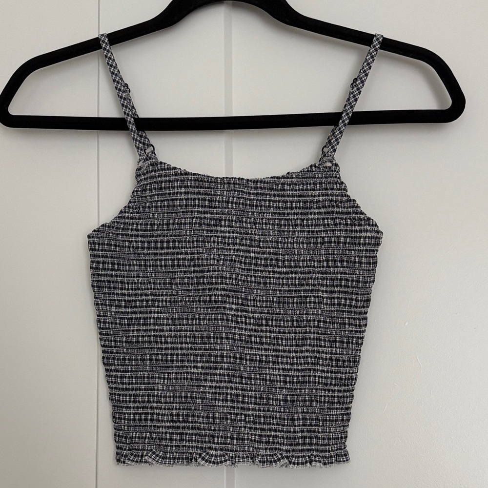 Brandy Melville navy and White Textured Tank Top with bows in back